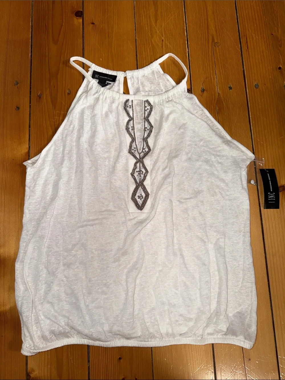 INC International Concepts 100% linen White Halter Embellished Tank NWT size XL